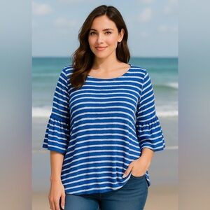 NIC+ZOE Blue and White Striped Top